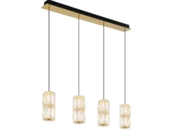LED Pendelleuchte STEFANIE 4-flammig Gold mit Glaskristallen, Breite 84,5cm
