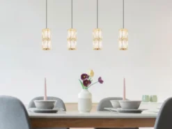 LED Pendelleuchte STEFANIE 4-flammig Gold mit Glaskristallen, Breite 84,5cm