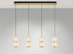 LED Pendelleuchte STEFANIE 4-flammig Gold mit Glaskristallen, Breite 84,5cm