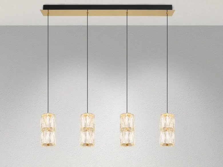 LED Pendelleuchte STEFANIE 4-flammig Gold mit Glaskristallen, Breite 84,5cm