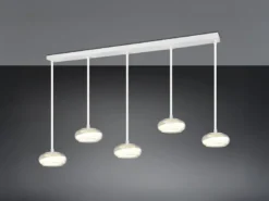 LED Pendelleuchte TARSIA dimmbar aus Metall in Weiß & Glas, 5 flammig, B 161,5cm