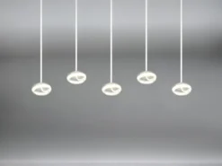LED Pendelleuchte TARSIA dimmbar aus Metall in Weiß & Glas, 5 flammig, B 161,5cm