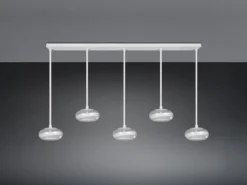 LED Pendelleuchte TARSIA dimmbar aus Metall in Weiß & Glas, 5 flammig, B 161,5cm