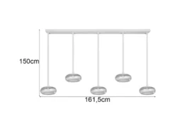 LED Pendelleuchte TARSIA dimmbar aus Metall in Weiß & Glas, 5 flammig, B 161,5cm