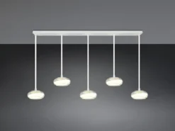 LED Pendelleuchte TARSIA dimmbar aus Metall in Weiß & Glas, 5 flammig, B 161,5cm