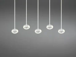 LED Pendelleuchte TARSIA dimmbar aus Metall in Weiß & Glas, 5 flammig, B 161,5cm