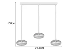 LED Pendelleuchte TARSIA dimmbar aus Metall in Weiß & Glas, 3 flammig, B: 91,5cm