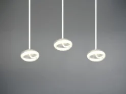 LED Pendelleuchte TARSIA dimmbar aus Metall in Weiß & Glas, 3 flammig, B: 91,5cm