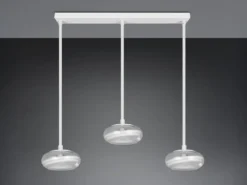 LED Pendelleuchte TARSIA dimmbar aus Metall in Weiß & Glas, 3 flammig, B: 91,5cm