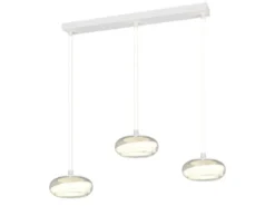 LED Pendelleuchte TARSIA dimmbar aus Metall in Weiß & Glas, 3 flammig, B: 91,5cm