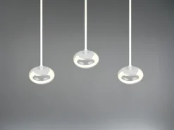 LED Pendelleuchte TARSIA dimmbar aus Metall in Weiß & Glas, 3 flammig, B: 91,5cm