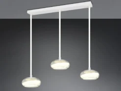 LED Pendelleuchte TARSIA dimmbar aus Metall in Weiß & Glas, 3 flammig, B: 91,5cm