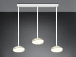 LED Pendelleuchte TARSIA dimmbar aus Metall in Weiß & Glas, 3 flammig, B: 91,5cm