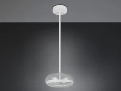 LED Pendelleuchte TARSIA dimmbar aus Metall in Weiß & Glas, 1 flammig, Ø 40cm