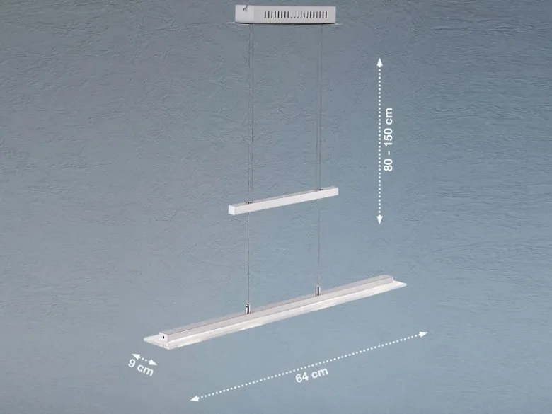 LED Pendelleuchte TENSO Silber dimmbar & höhenverstellbar, Breite 64cm