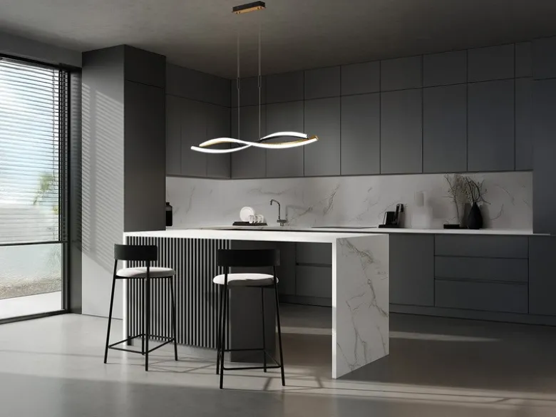 LED Pendelleuchte TORCIDO Schwarz Gold dimmbar & Tageslicht lang, Breite 100cm