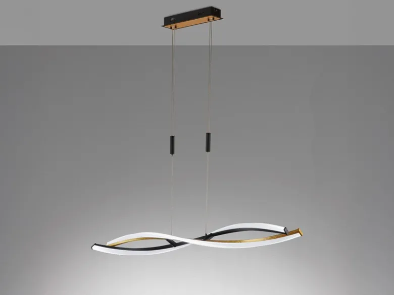 LED Pendelleuchte TORCIDO Schwarz Gold dimmbar & Tageslicht lang, Breite 100cm