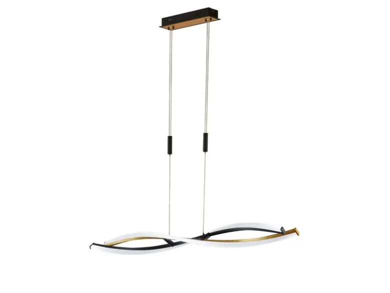 LED Pendelleuchte TORCIDO Schwarz Gold dimmbar & Tageslicht lang, Breite 100cm