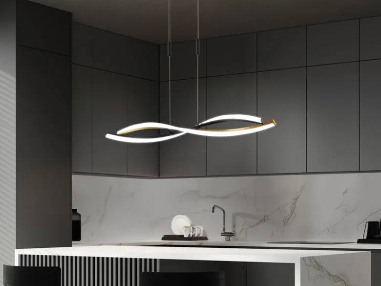 LED Pendelleuchte TORCIDO Schwarz Gold dimmbar & Tageslicht lang, Breite 100cm