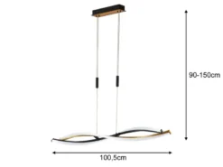 LED Pendelleuchte TORCIDO Schwarz Gold dimmbar & Tageslicht lang, Breite 100cm