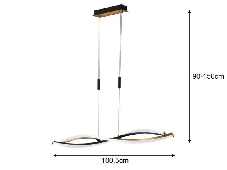 LED Pendelleuchte TORCIDO Schwarz Gold dimmbar & Tageslicht lang, Breite 100cm