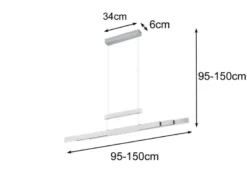 LED Pendelleuchte TRAJAN ausziehbar höhenverstellbar Silber, max. Breite 150cm