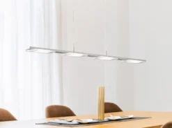 LED Pendelleuchte VERSO modern 4-flammig Silber matt, Breite 87cm