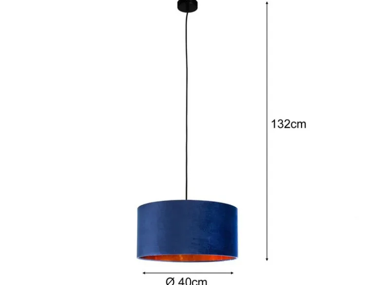 LED Pendelleuchte Vintage mit Lampenschirm Samt Blau / Gold, Ø 40cm