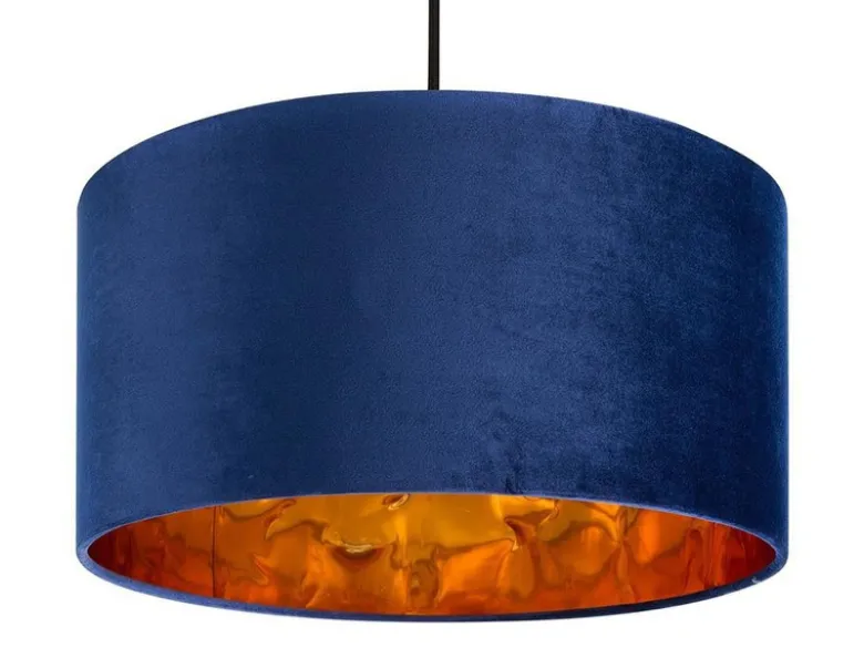 LED Pendelleuchte Vintage mit Lampenschirm Samt Blau / Gold, Ø 40cm