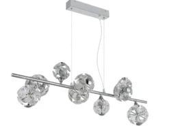 LED Pendelleuchte VIRINA 9-flammig Silber mit Kristall Glaskugeln, Breite 101cm