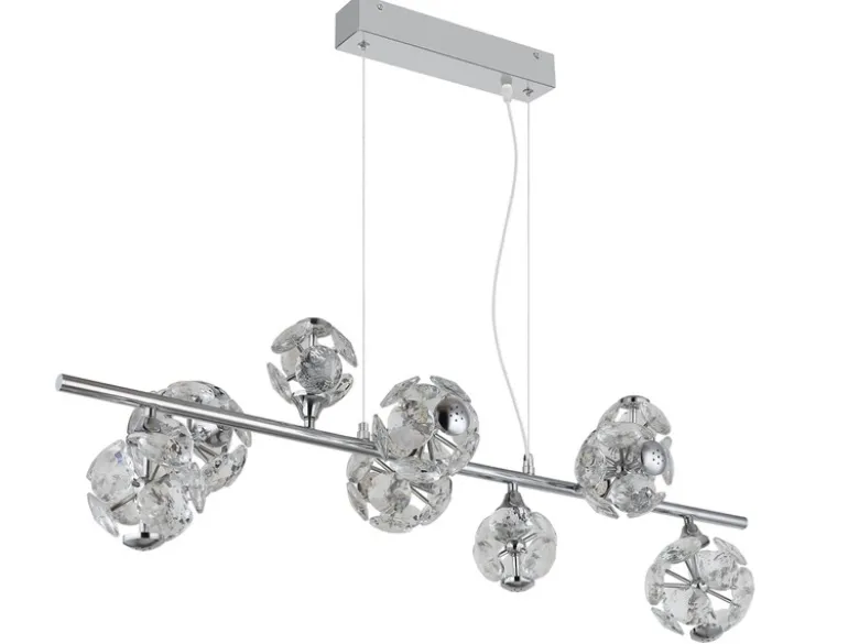 LED Pendelleuchte VIRINA 9-flammig Silber mit Kristall Glaskugeln, Breite 101cm