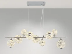LED Pendelleuchte VIRINA 9-flammig Silber mit Kristall Glaskugeln, Breite 101cm