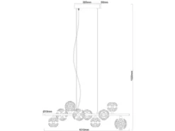 LED Pendelleuchte VIRINA 9-flammig Silber mit Kristall Glaskugeln, Breite 101cm