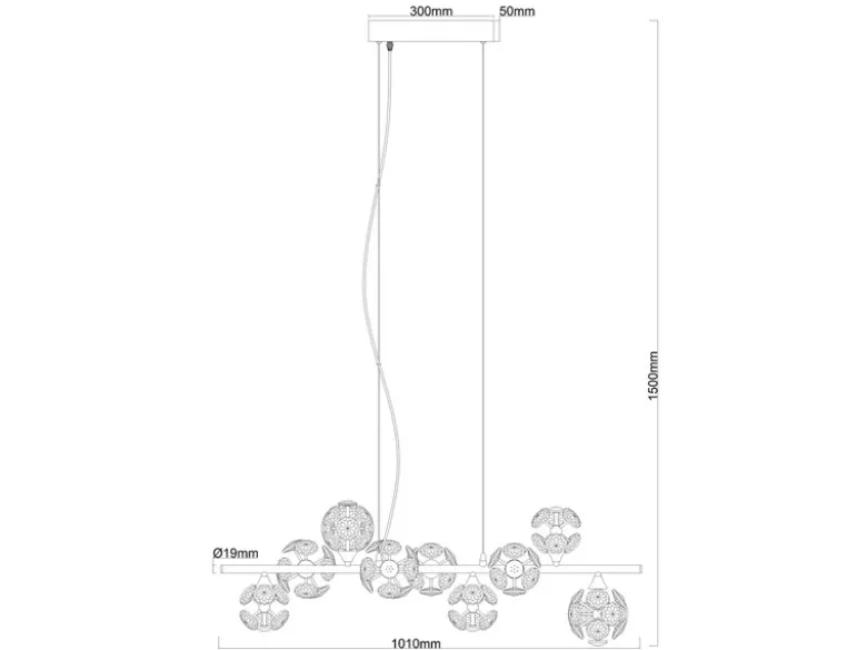 LED Pendelleuchte VIRINA 9-flammig Silber mit Kristall Glaskugeln, Breite 101cm