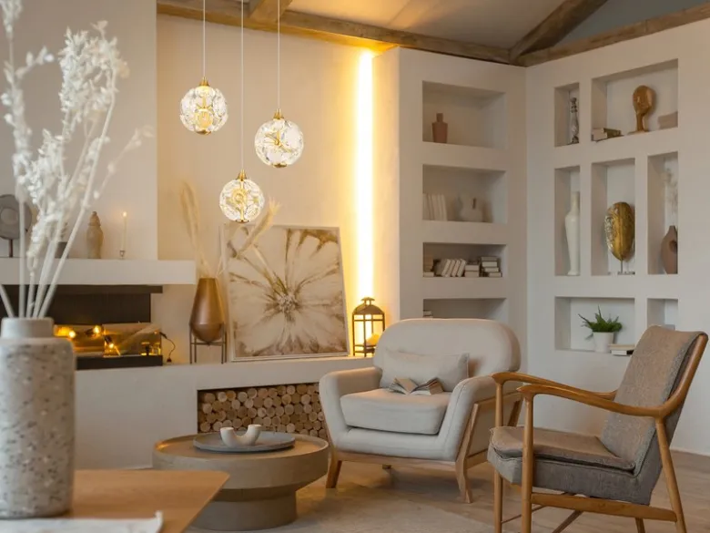 LED Pendelleuchte VIRINA 3-flammig Gold mit Kristall Glaskugeln, Ø 41cm