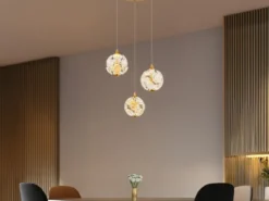 LED Pendelleuchte VIRINA 3-flammig Gold mit Kristall Glaskugeln, Ø 41cm