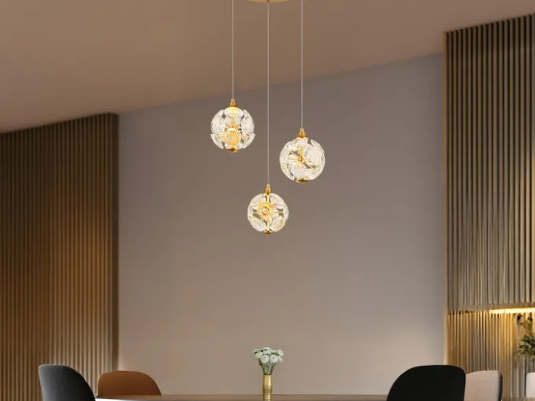 LED Pendelleuchte VIRINA 3-flammig Gold mit Kristall Glaskugeln, Ø 41cm