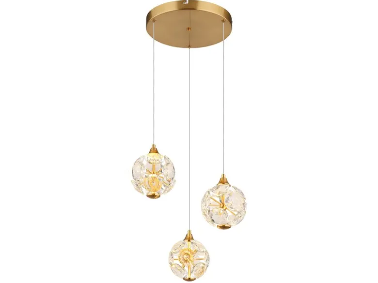 LED Pendelleuchte VIRINA 3-flammig Gold mit Kristall Glaskugeln, Ø 41cm