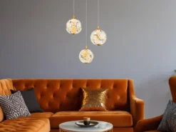 LED Pendelleuchte VIRINA 3-flammig Gold mit Kristall Glaskugeln, Ø 41cm