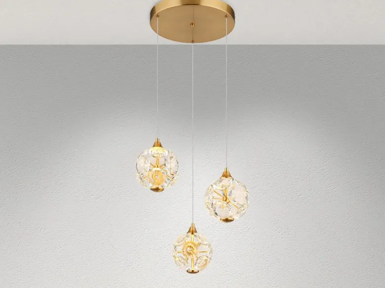 LED Pendelleuchte VIRINA 3-flammig Gold mit Kristall Glaskugeln, Ø 41cm