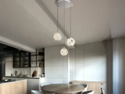 LED Pendelleuchte VIRINA 3-flammig Silber mit Kristall Glaskugeln, Ø 41cm