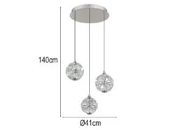 LED Pendelleuchte VIRINA 3-flammig Silber mit Kristall Glaskugeln, Ø 41cm