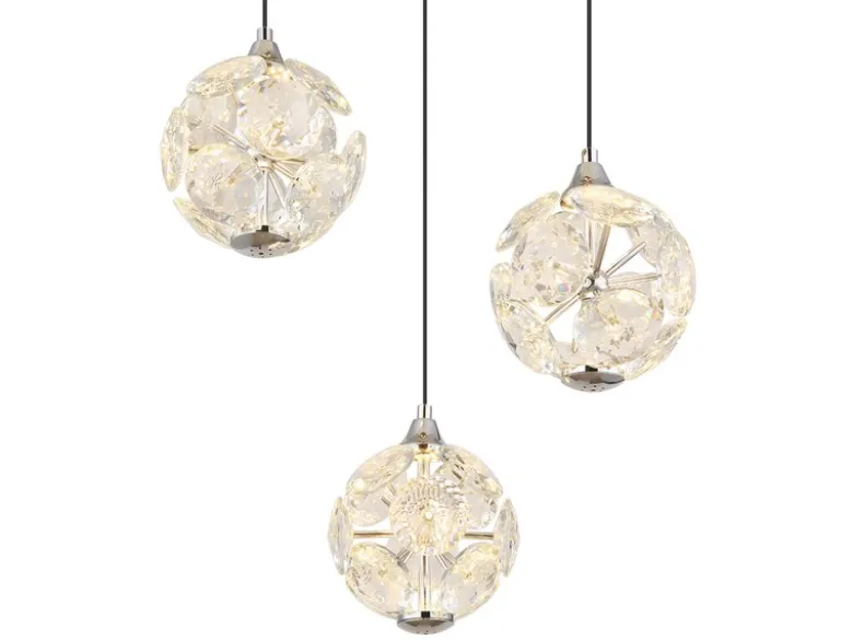 LED Pendelleuchte VIRINA 3-flammig Silber mit Kristall Glaskugeln, Ø 41cm