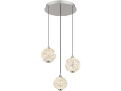 LED Pendelleuchte VIRINA 3-flammig Silber mit Kristall Glaskugeln, Ø 41cm
