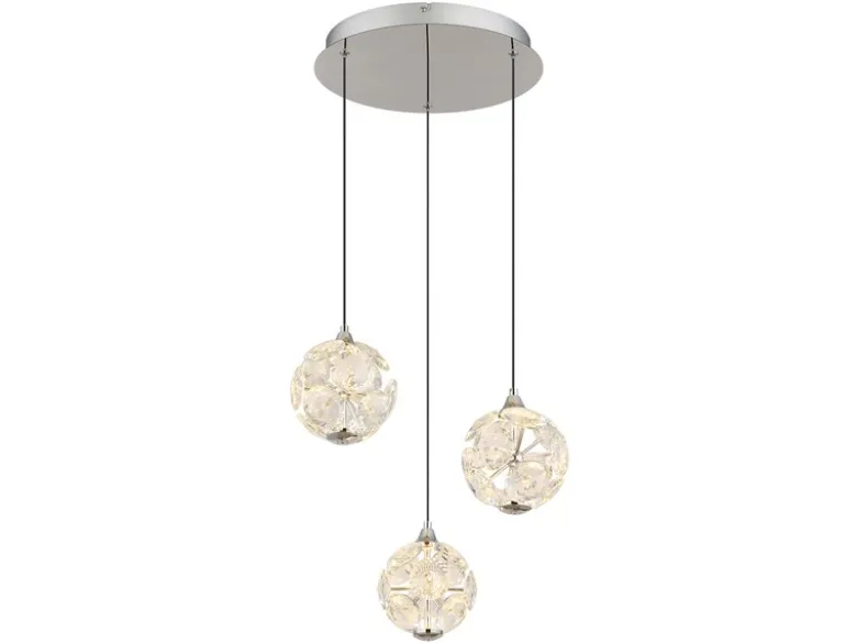 LED Pendelleuchte VIRINA 3-flammig Silber mit Kristall Glaskugeln, Ø 41cm