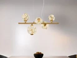 LED Pendelleuchte VIRINA 5-flammig Gold mit Kristall Glaskugeln, Breite 61cm