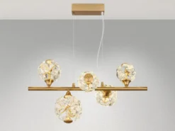 LED Pendelleuchte VIRINA 5-flammig Gold mit Kristall Glaskugeln, Breite 61cm