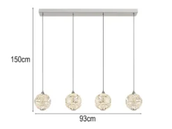 LED Pendelleuchte VIRINA 4-flammig Silber mit Kristall Glaskugeln, Breite 93cm