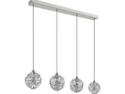 LED Pendelleuchte VIRINA 4-flammig Silber mit Kristall Glaskugeln, Breite 93cm