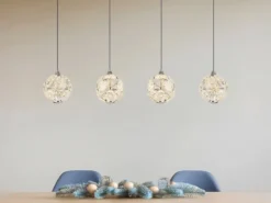 LED Pendelleuchte VIRINA 4-flammig Silber mit Kristall Glaskugeln, Breite 93cm